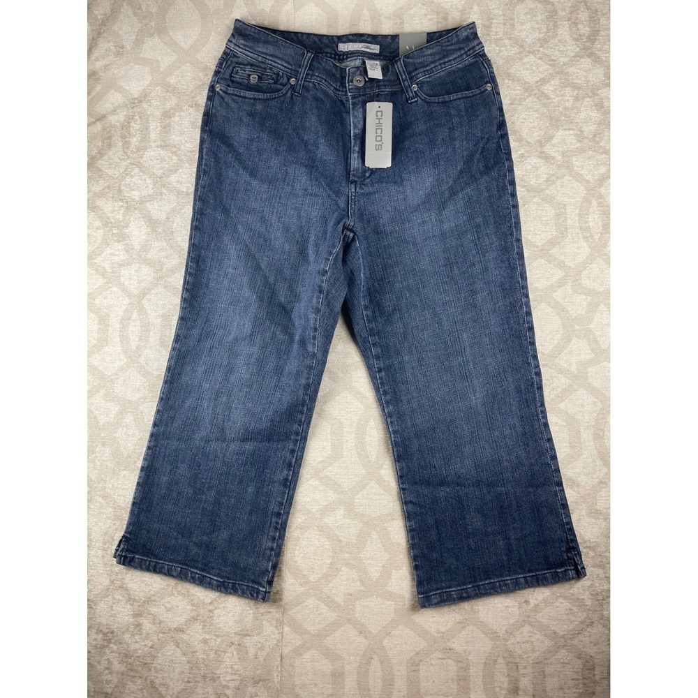 Chico's Platinum Thelma Capri Jeans Womens 1 Medium Blue Crop Denim Rae NWT